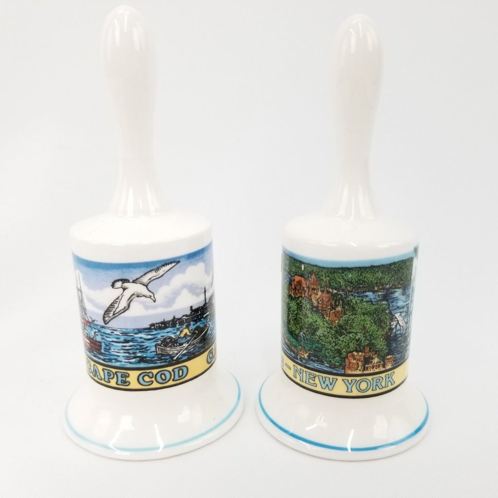 2 Vintage Ceramic Souvenir Bells Cape Cod & NY